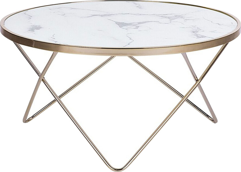 Meerah Sofabord 80 cm Rundt Marmormønster - Glass/Hvit/Gull