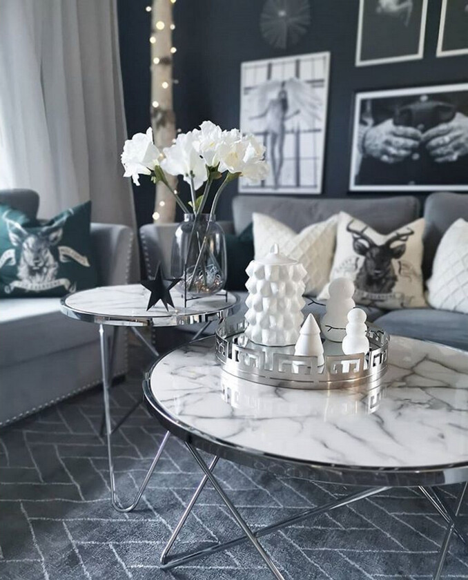 Meerah Sidebord Marmoreffekt - Hvit