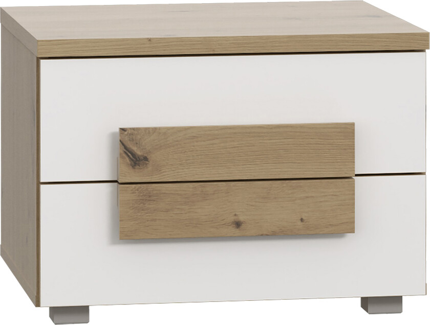 Eochar Nattbord 50 cm med Oppbevaring 2 Skuffer - Brun/Hvit