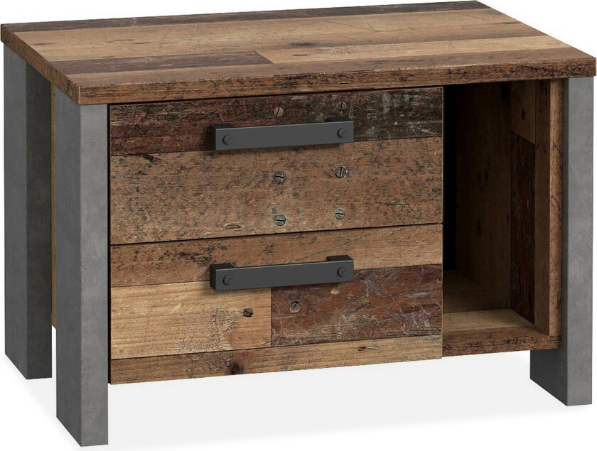 Cadle Nattbord 62 cm med Oppbevaring 2 Skuffer + Hylle - Brun/Grå