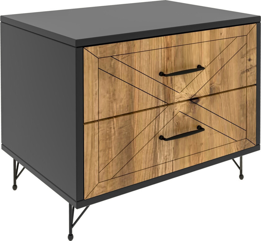 Bilde av Myrvallen Nattbord 50 cm med Oppbevaring 2 Skuffer - Grå/Brun