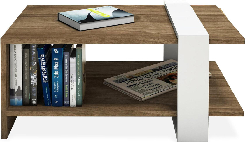 Gersby Sofabord 80 cm med Oppbevaringshylle - Hvit/Brun