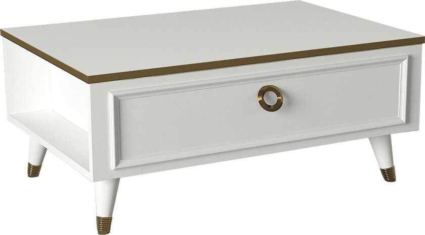 Mohed Sofabord 90 cm med Oppbevaringshyller + Lucka - Hvit/Gul