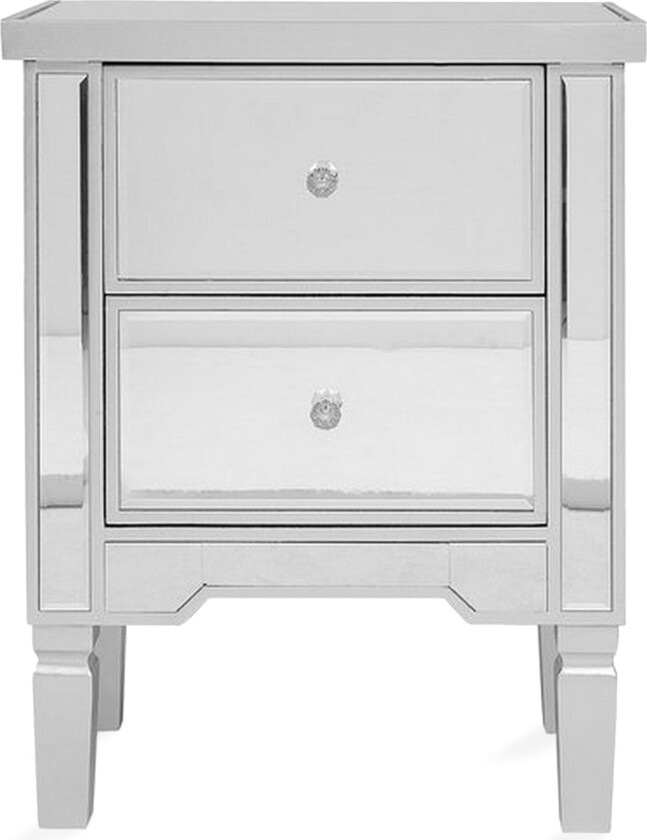 Tigy Nattbord 49 cm med Oppbevaring 2 Skuffer - Glass/Silver