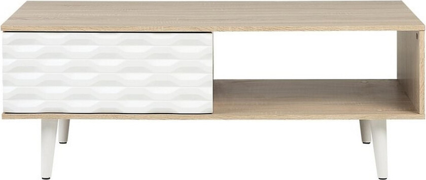 Swanea Sofabord 120 cm med Oppbevaring Skåp + Hylle - Lysebrun/Hvit