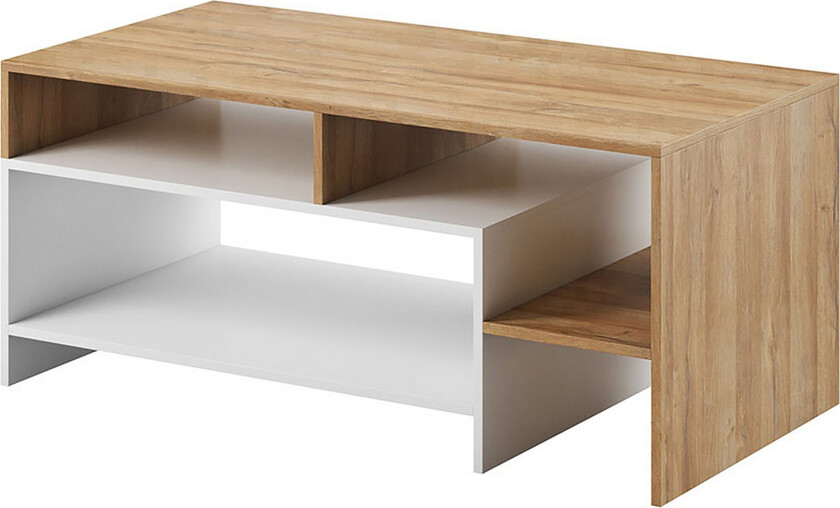 Shirley Sofabord 120 cm med Oppbevaringshyller - Hvit/Eikefarge