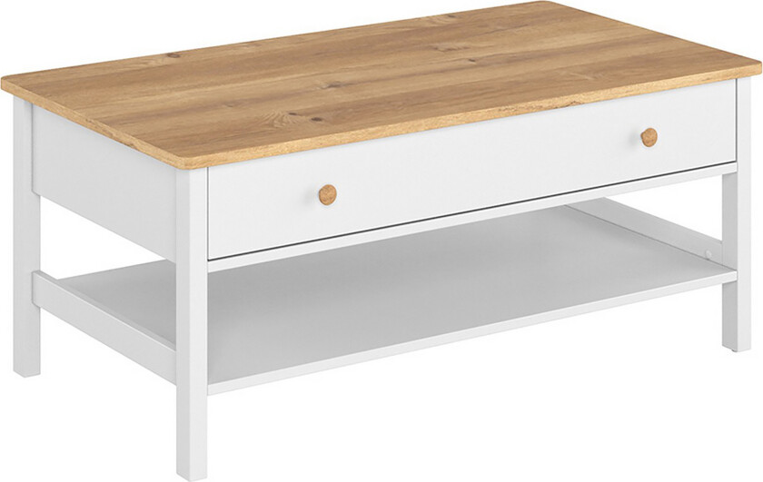 Storys Sofabord 110 cm med Oppbevaringsskuff + Hylle - Beige/Hvit