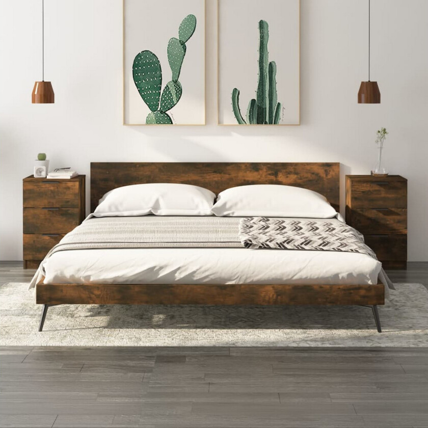 beBasic Nattbord 2 stk røkt eik 40x36x65 cm - Brun