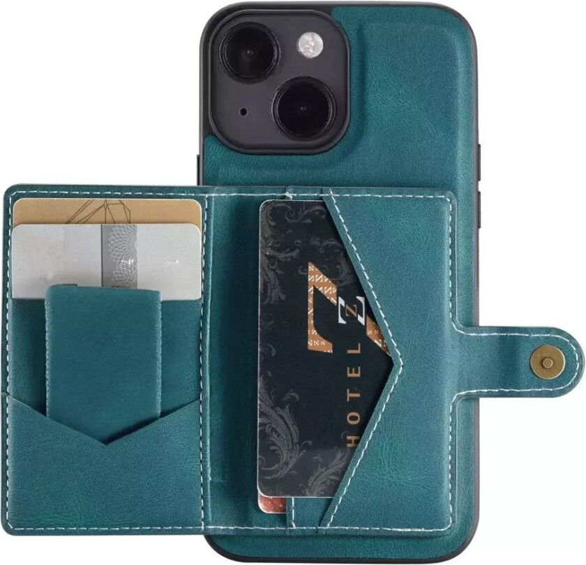 iPhone 13 PU Skinnpolstret Bakdeksel med Lommebok - Grønn