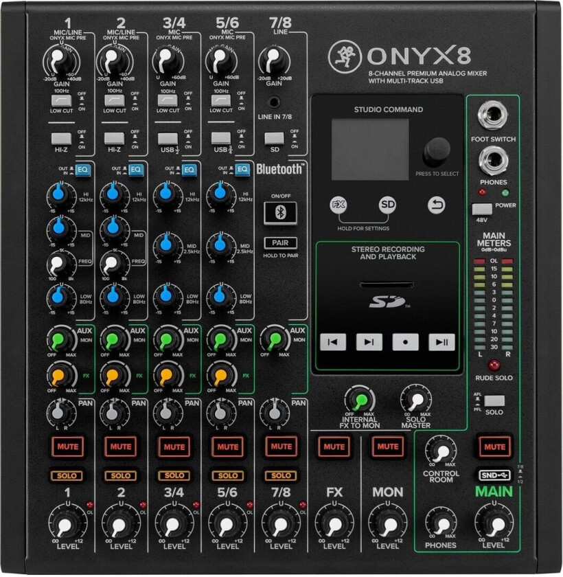 ONYX 8 8-Kanals Analog Mikser med Flerspors USB