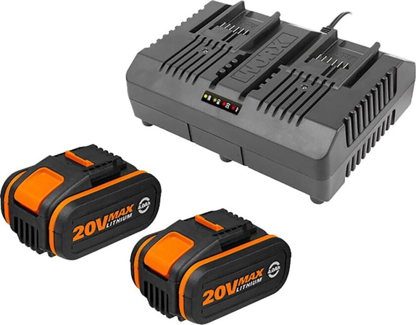 2 stk 20V Batteri 4Ah med Dobbelt Lader
