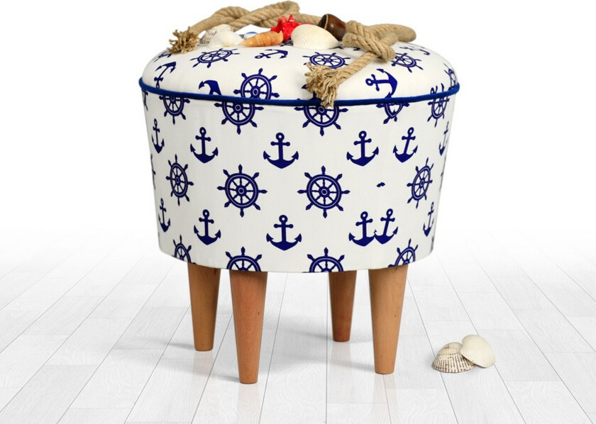 Pradera Sittepuff 42 cm - Hvit/Blå