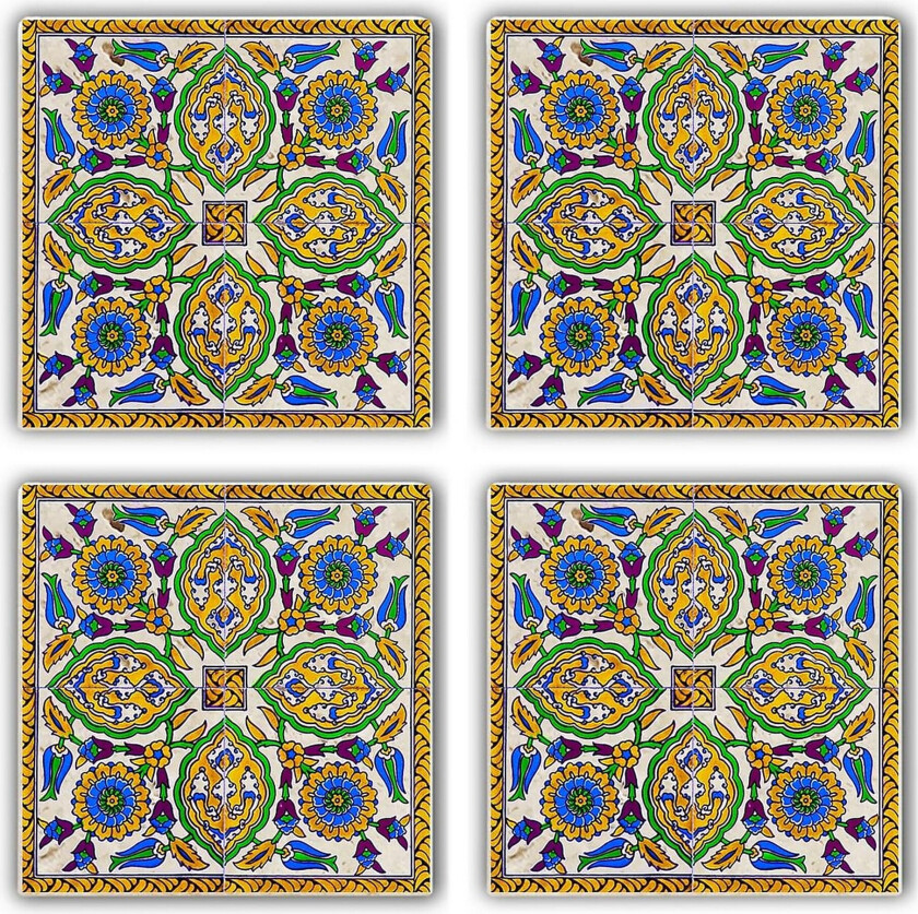 Glassunderlag 4-pk - Grønn/Blå/Gul