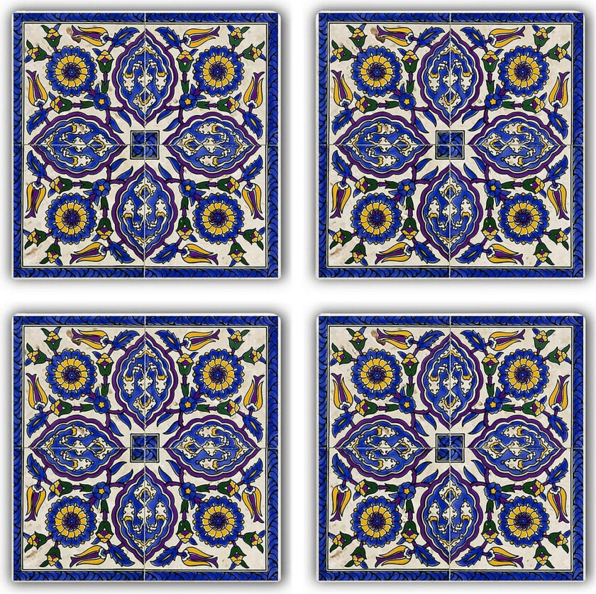 Glassunderlag 4-pk - Blå/Gul