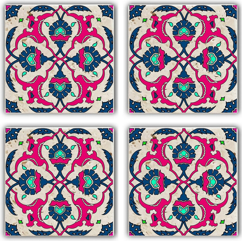 Glassunderlag 4-pk - Rosa/Mørkeblå