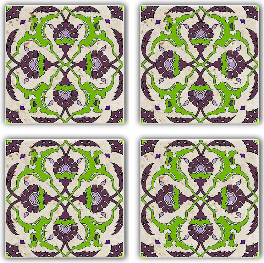 Glassunderlag 4-pk - Lilla/Grønn