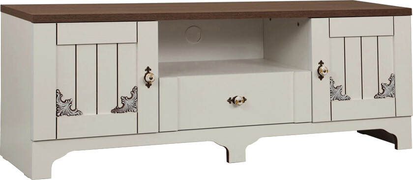 Gaszpar TV-benk 140 cm - Hvit/Valnøtt