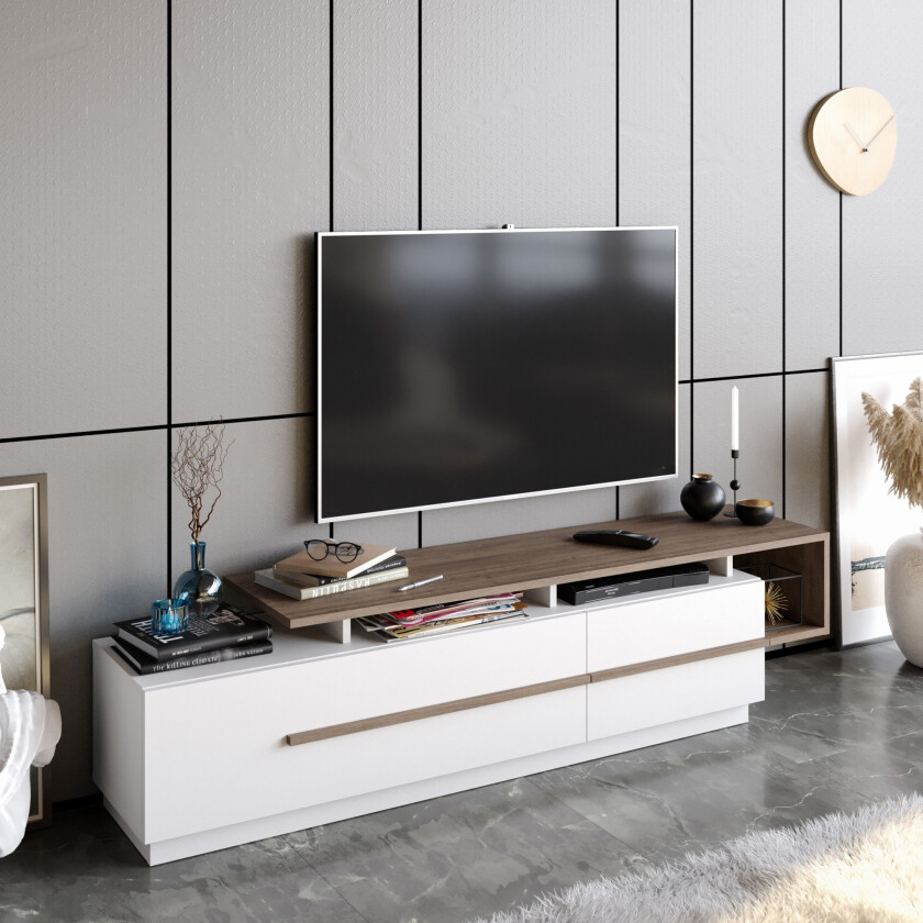 Campora Tv-benk 150 cm - Mørkebrun/Hvit