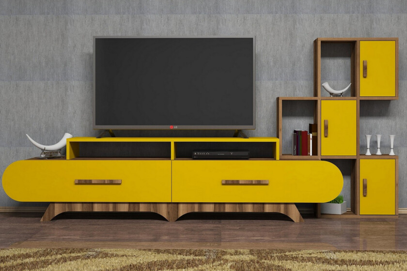 Hovdane TV-Benk 205 cm - Brun/Gul