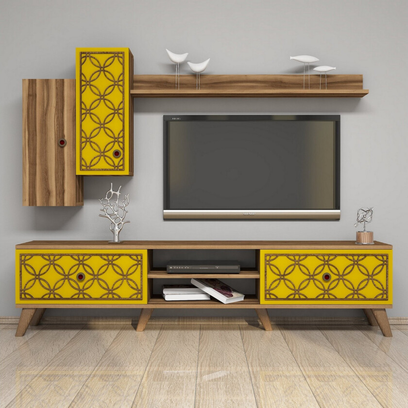 Hovdane TV-Benk 180 cm - Brun/Gul