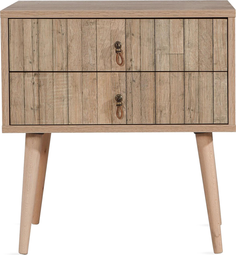 Vellavie Nattbord 60 cm med Oppbevaring 2 Skuffer Vertikalt - Lysebrun