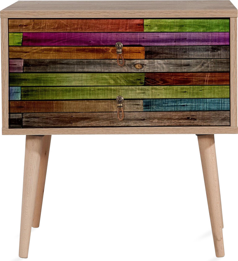 Vellavie Nattbord 60 cm med Oppbevaring 2 Skuffer Regnbuepan - Rød/Grønn