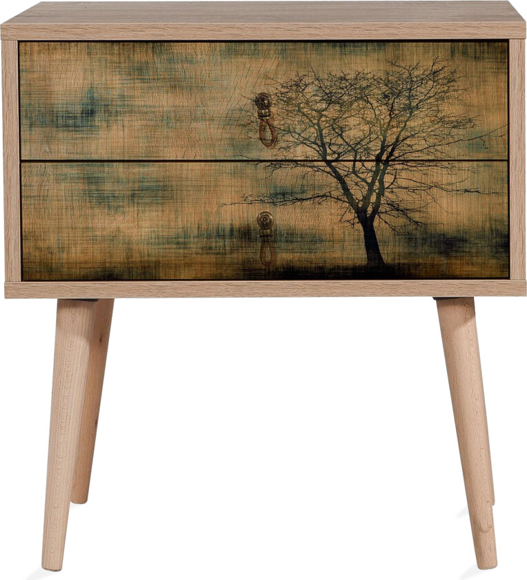 Vellavie Nattbord 60 cm med Oppbevaring 2 Skuffer Tredsilhue - Brun/Grønn