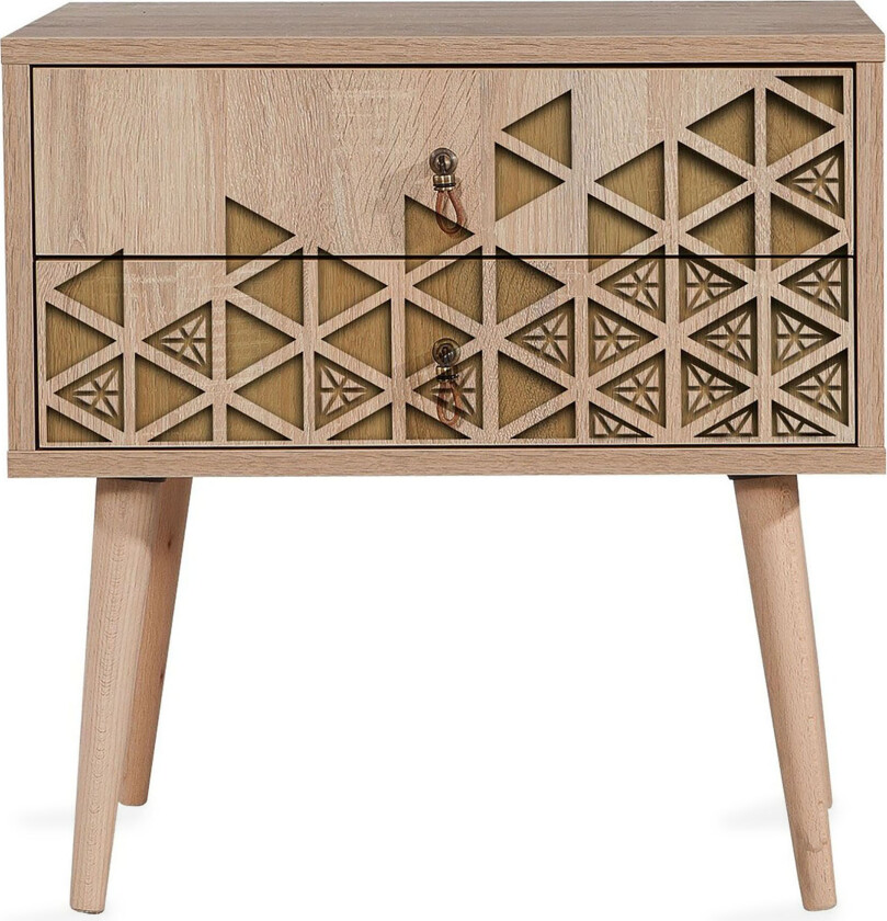 Vellavie Nattbord 60 cm med Oppbevaring 2 Skuffer Trianglar - Brun/Eik