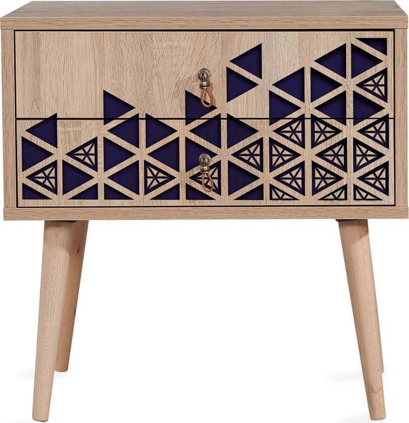 Brokind Nattbord 60 cm med Oppbevaring 2 Skuffer Trianglar - Natur/Blå