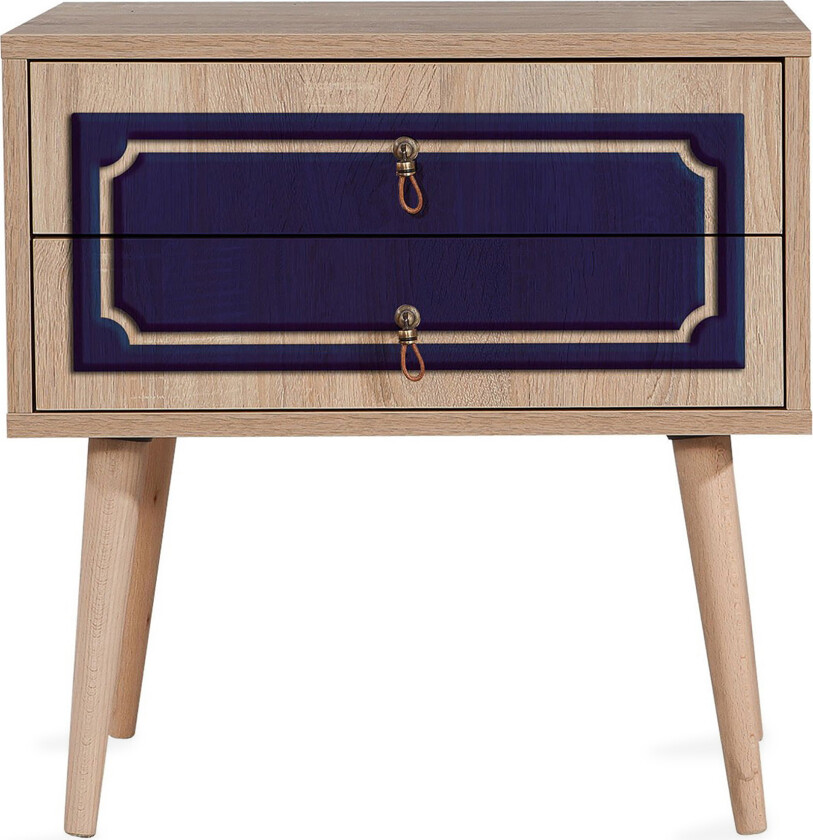 Brokind Nattbord 60 cm med Oppbevaring 2 Skuffer DEikor - Natur/Blå