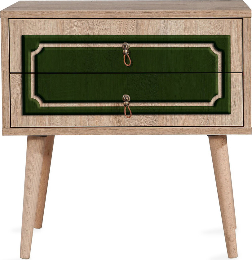 Brokind Nattbord 60 cm med Oppbevaring 2 Skuffer DEikor - Natur/Grønn