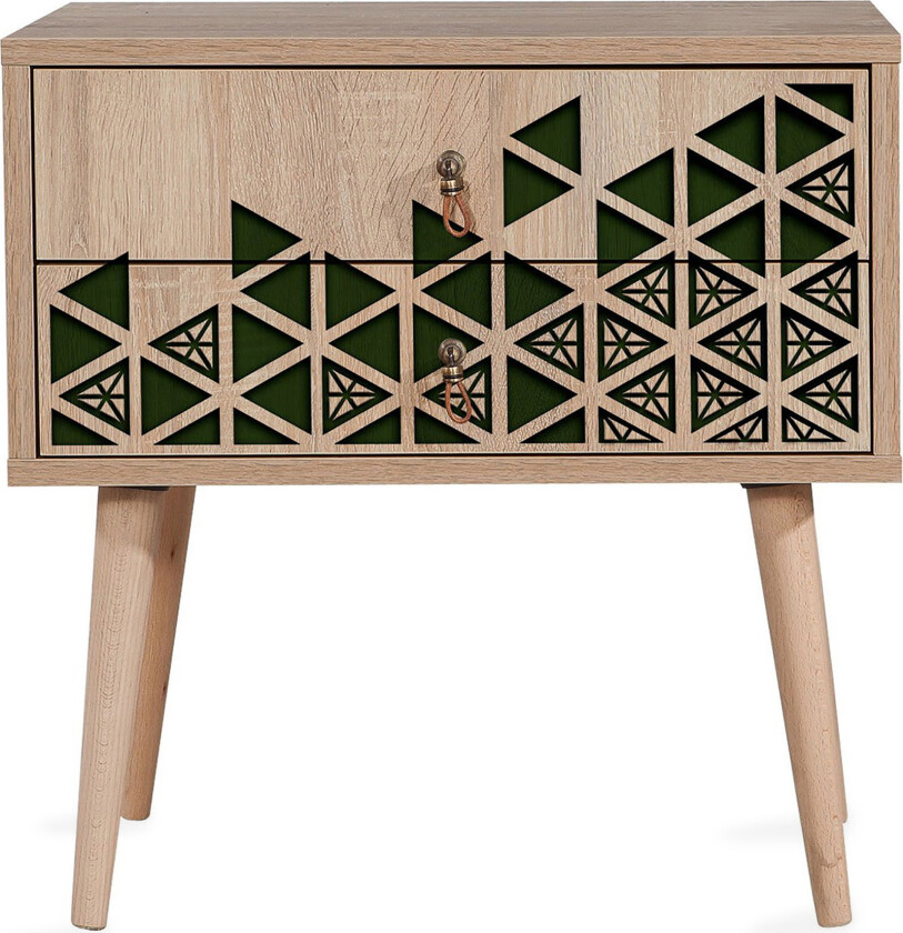 Brokind Nattbord 60 cm med Oppbevaring 2 Skuffer Trianglar - Natur/Grønn