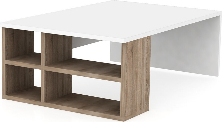 Elegancia Sofabord 90 cm med Oppbevaringshyller - Tre/Hvit