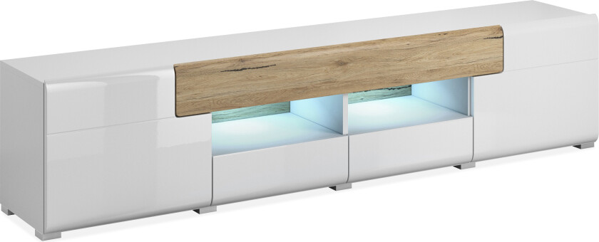 Saran TV-benk 208 cm - Eik/Hvit høyglans