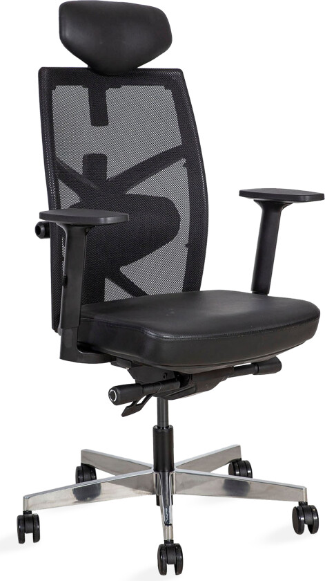 Kontorstol Tune 70x70xh111-128 cm Sete: Lær - Svart