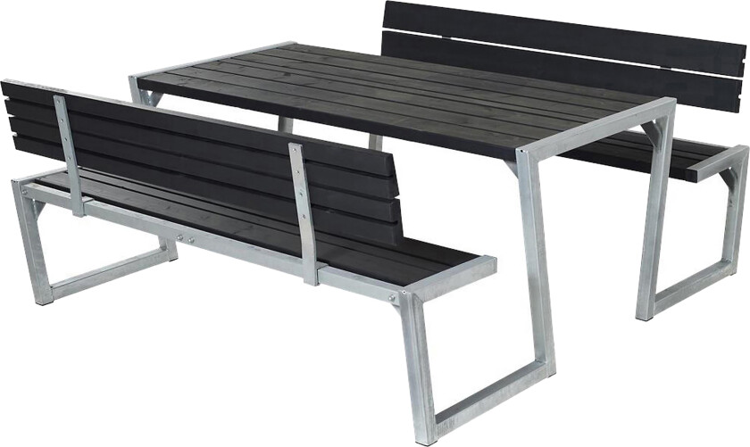 Zigma Piknikbord med Benk 2 Ryggstøtte - Svart