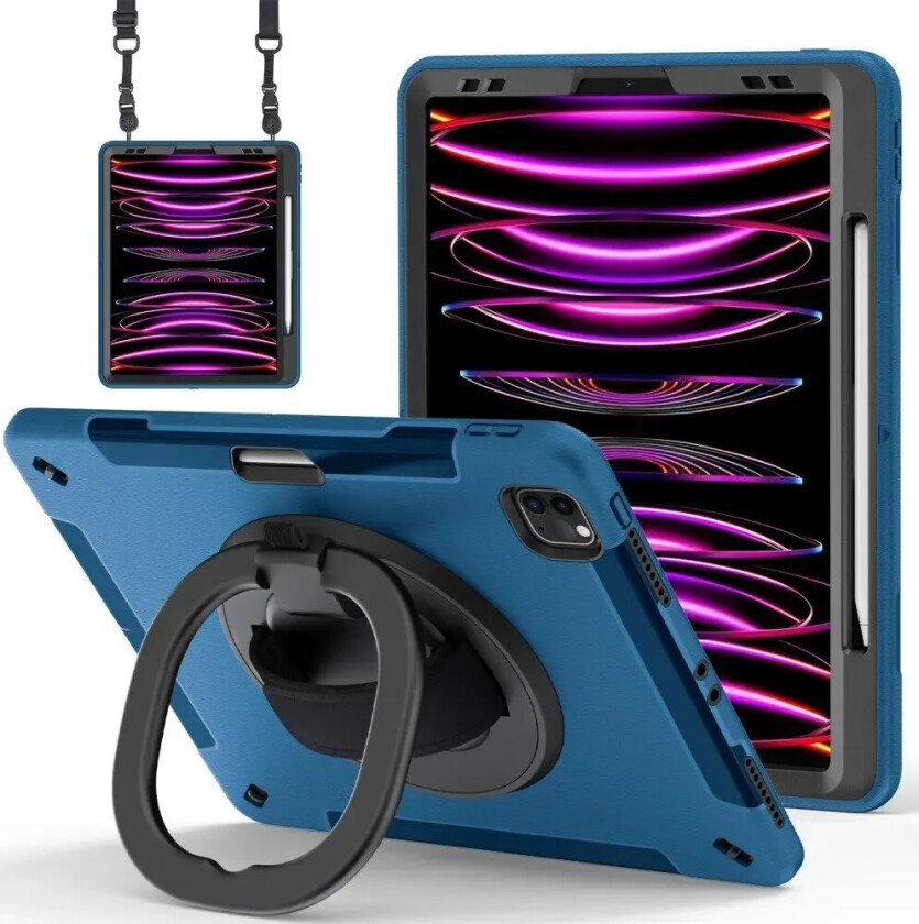 iPad Air 13" (2024) / Pro 12.9" (2022 / 2021 / 2020 / 2018) Håndverksdeksel med Beskyttelsesfilm og Skulderreim - Blå