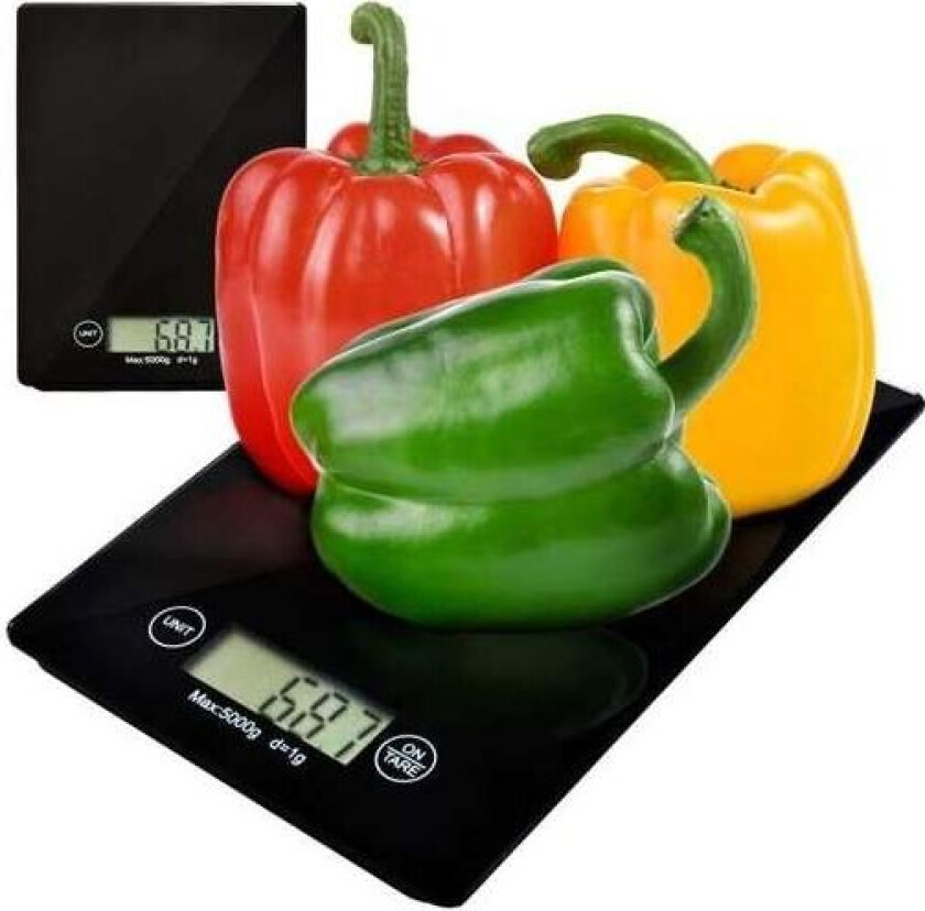 Elektronisk kjøkkenvekt 5 kg med herdet glass og LCD-skjerm