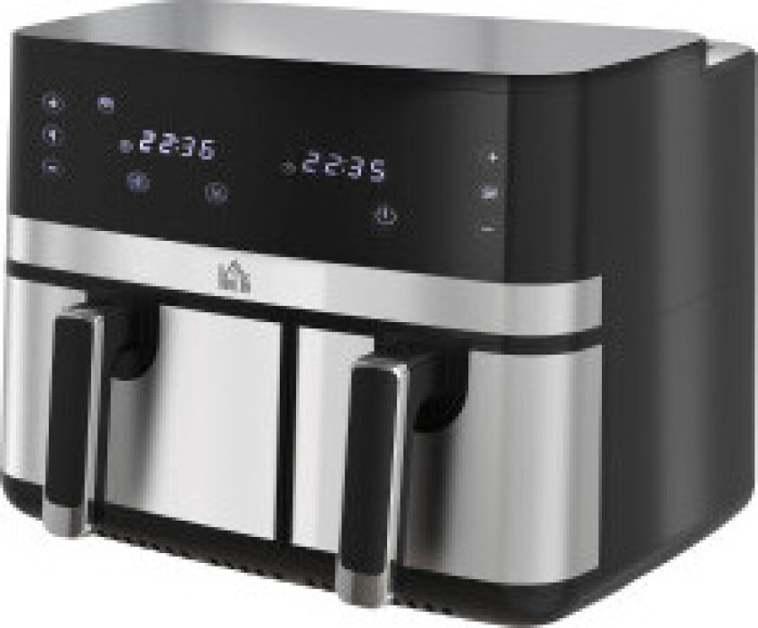 Hot Air Fryer 8.5L Double Chamber 8In1 Oppskrift Airfryer Non-Stick Coating Touchscreen Smart Timer Uten Olje Svart