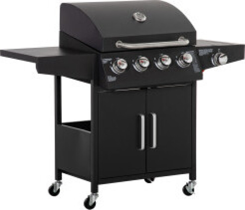 Gassgrill Bbq Med 3 Brennere 3 Kw Hver Mobil Grillvogn Med 4 Hjul Grillnett Sidebord Trykkreduseringsslanger 132,4Cm X 55Cm X 10