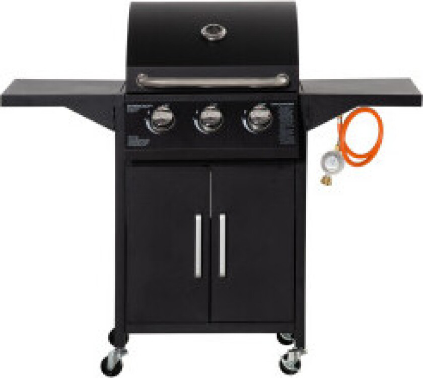 Gassgrill Bbq Med 3 Brennere 3 Kw Hver Mobil Grillvogn Med 4 Hjul Grillnett Sidebord Trykkreduseringsslanger Stål 121 X 55 X 109