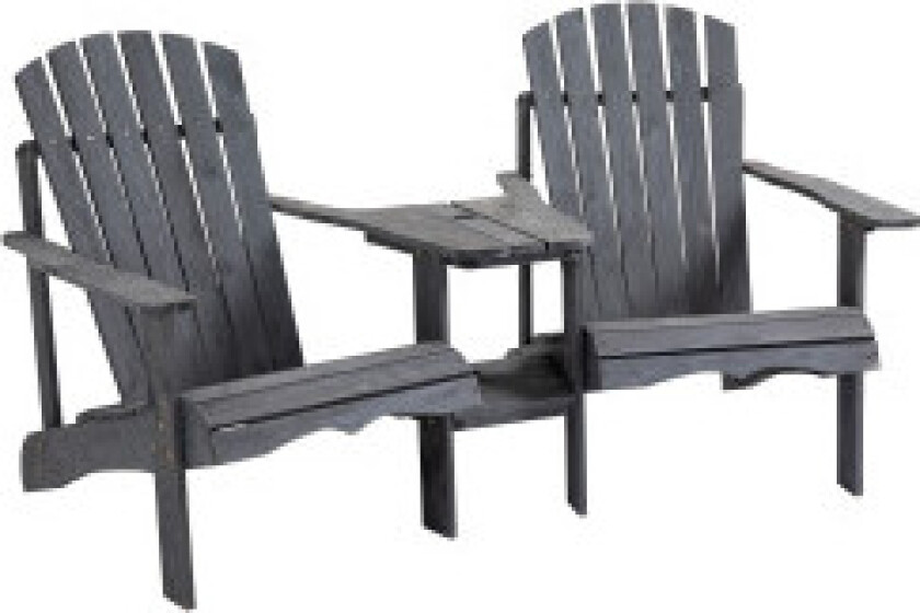 Adirondack Hagestol Med Bord Og Paraplyhull 2-Seters Hagestol Sittegruppe Hagemøbler Til Balkong Massivt Tre Mørkegrå