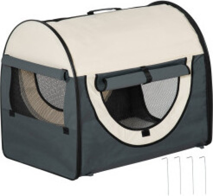 Hundekasse Sammenleggbar Hundetransportboks Kjæledyrryggsekk Med Pute, Reiseveske, Vanntett, Oxford-Stoff, Mørkegrå, 70X51X59Cm