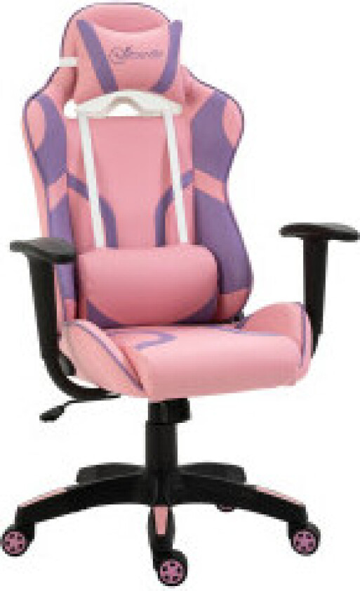 Gaming Chair Ergonomisk Kontorstol, Svingstol, Justerbar Massasje Korsryggpute, Høydejusterbar, Rosa & Lilla, 69X56X125,5Cm