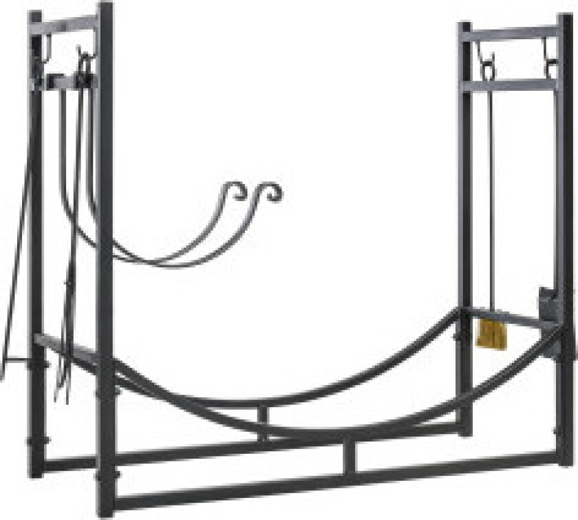Vedstativ Trestativ Trehylle Med 4 Kroker 2 Lag Metall Svart 84 X 33 X 76 Cm