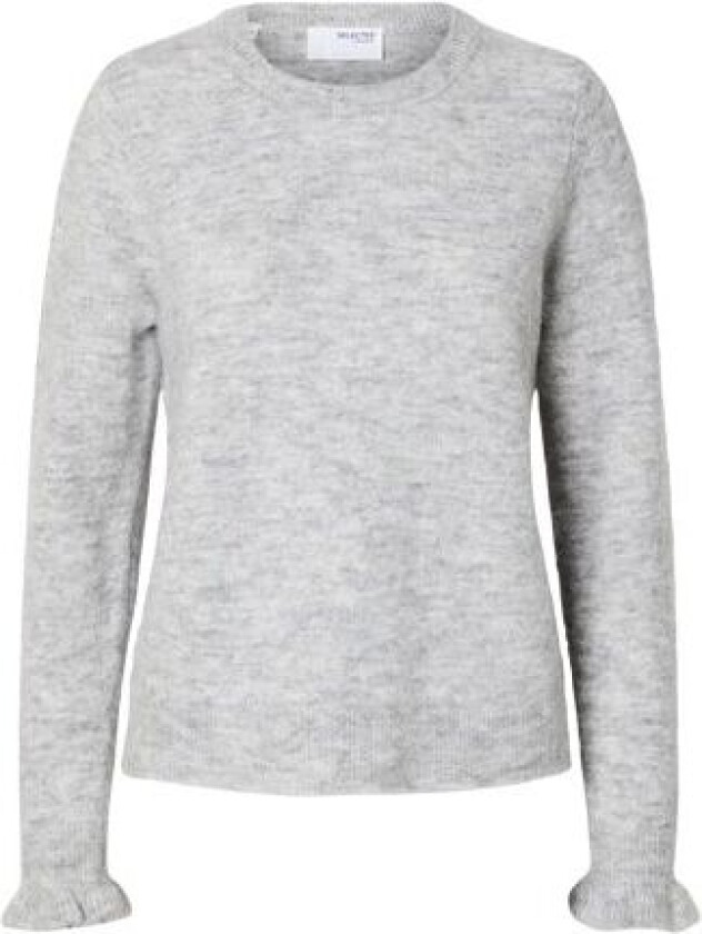 Lulu Ls Knit Frill Cuff O-Neck - Light Grey Melange XL