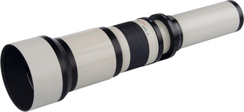 DÃRR teleobjektiv - 8.0 zoom, 650-1300 mm, T2-tilkobling, Ã105 mm - hvit
