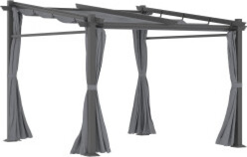 Pergola 2,97X2,95M Vannavstøtende Lysthus Med Solseil Og Sidepaneler, Polyester, Mørkegrå