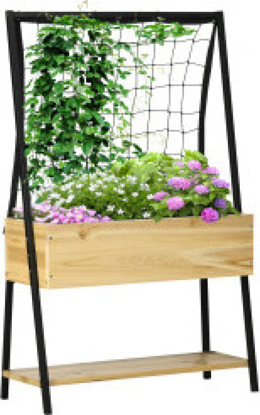 Raised Bed Trellis Plant Box Med Hylle & Fleece Interiør Fôr, Flower Box, Natural, 80X30X128Cm
