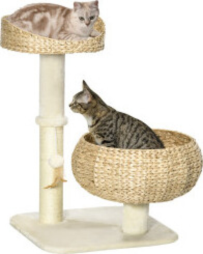 Skrapestolpe 72 Cm Høyt Klatretre Med 2 Kattesenger Og Lekeball, Sisal Søyler, Beige + Kremhvit
